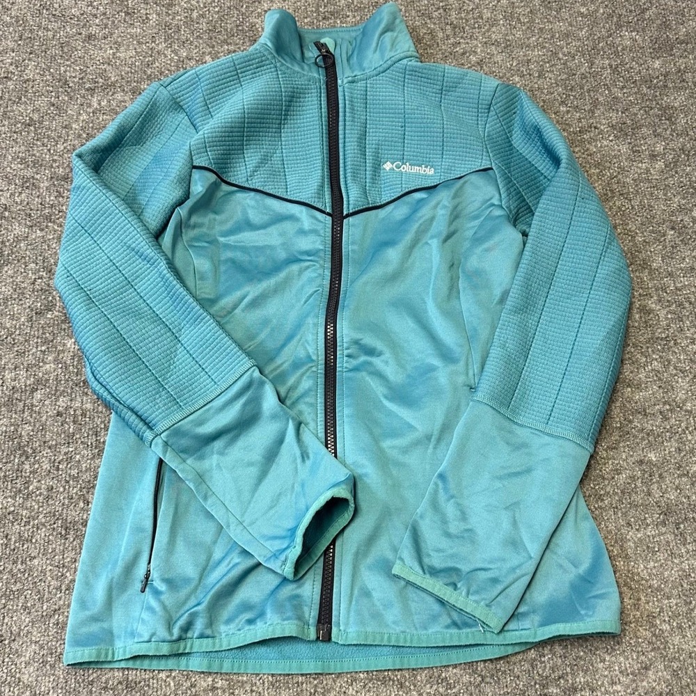 Columbia Jacket Womens Size M Teal Blue Quilted Texture Full Zip Mock Active